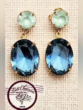 Superior Minimalist Frosty Blue Crystal & Glass Drop Gold Plated Earrings
